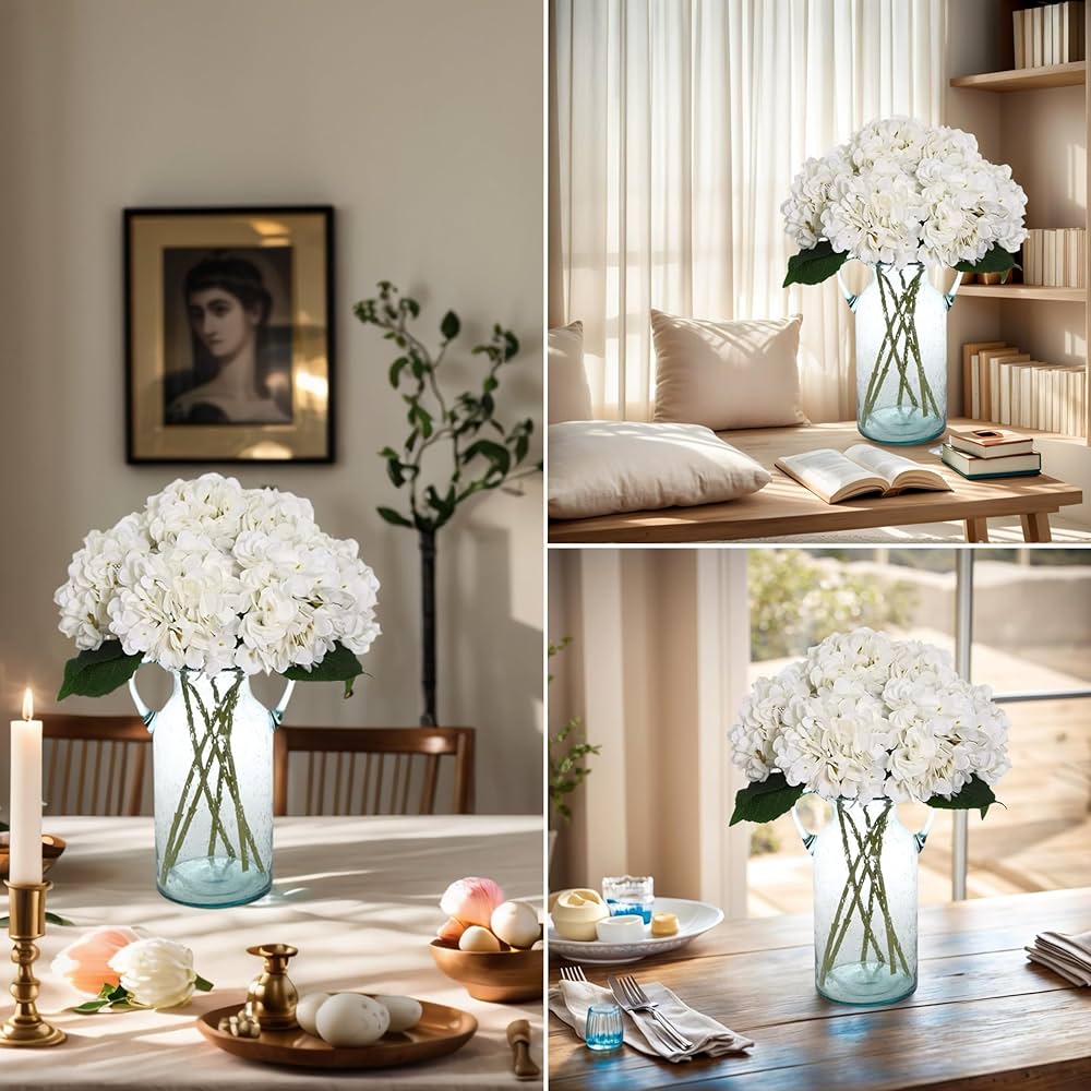 Amazon.com: Kimura's Cabin 6pcs Faux White Hydrangeas Fake